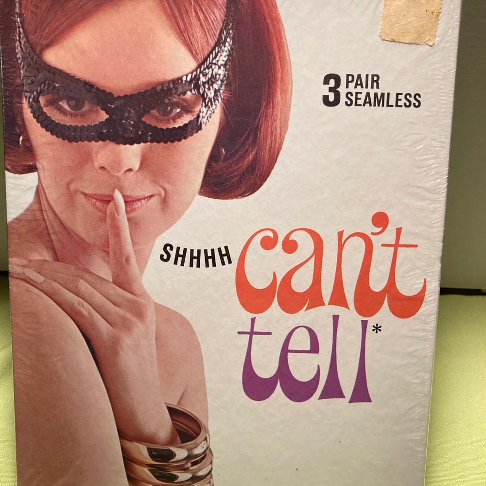 Vintage Woman Women’s stockings from 1960s Shh Can’t Tell Mint in Package Beige